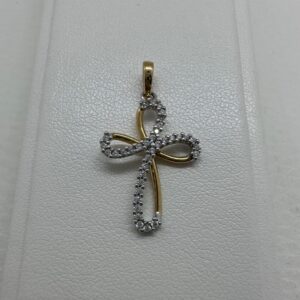 Croce bicolore 18 kt zirconi